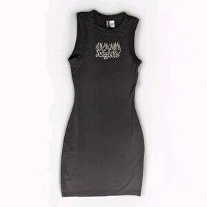 Vtg H&M Divided Sz XS Sleeveless Bodycon Mini Dress Black Y2K Bedazzled Angelic